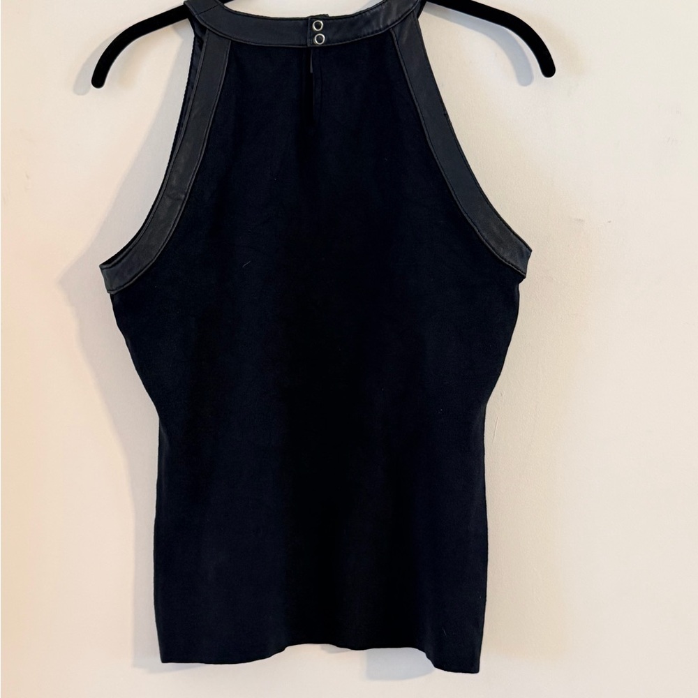 INC International Concepts Black Sleeveless Top with Leather Trim Size L - Picture 3 of 9